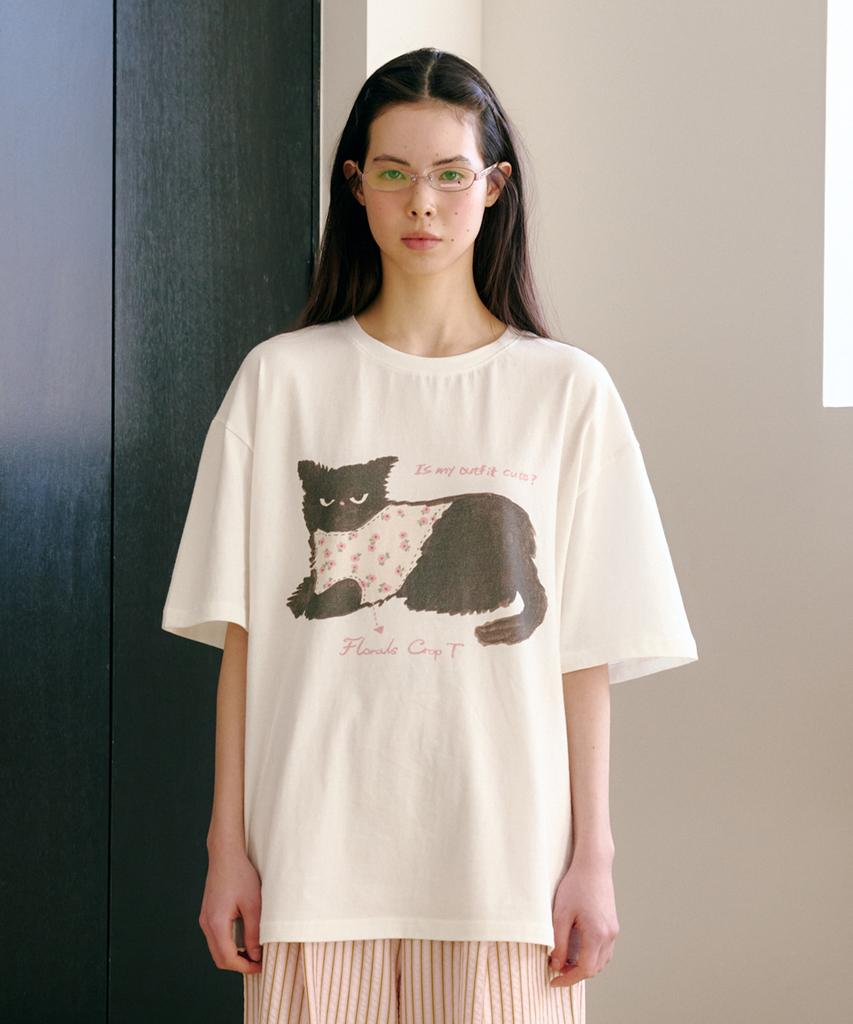 FUNFROMFUN Nero Cat Half Tee, White