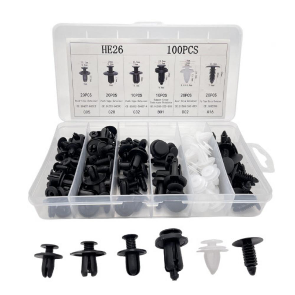 100Pcs HE26 Car Body Push Retainer Pin Rivet Bumper Door Trim Panel Retainer Fastener Kit