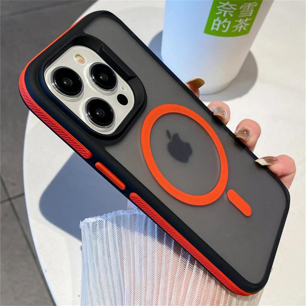 Capa Armadura Transparente Fosca de Luxo à Prova de Choque Para iPhone 16 15 14 13 12 Pro Max Plus Para Capa de Carregamento Sem Fio Magnético Magsafe