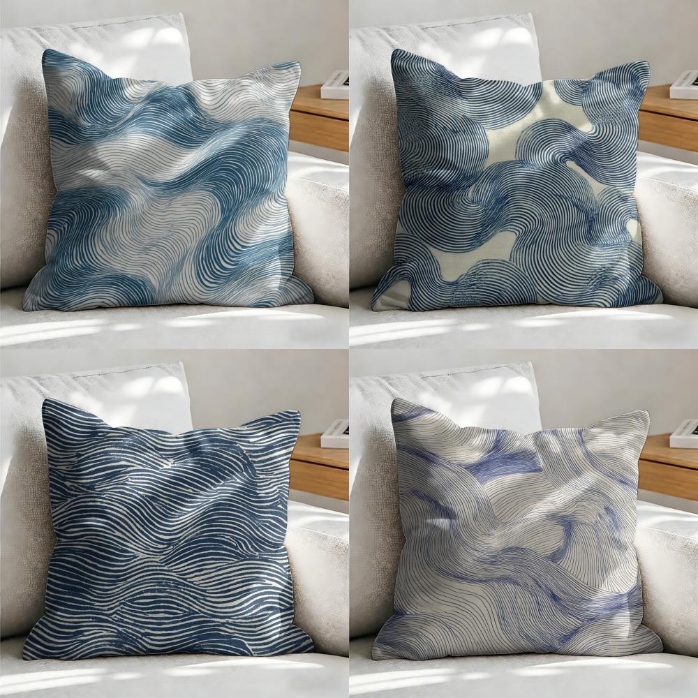 Blue Ripples Cushion Cover Soft Short Plush Pillow Cover Smooth Cozy Texture Aesthetic Cushion Case Home Decor