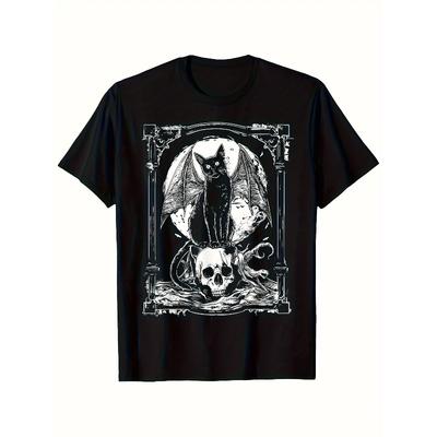 Tailles européennes T-shirt Gothique Chat Crâne Bat pour Hommes & - Tee Punk Grunge Occulte Black Metal