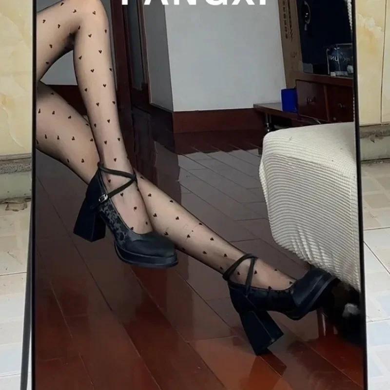 Fashion Women's Shoes On Sale 2024 Fashion Ankle Strap Women's Pumps Autumn Round Toe Buckle Solid Sexy Dress Chunky Heel Shallow Shoes