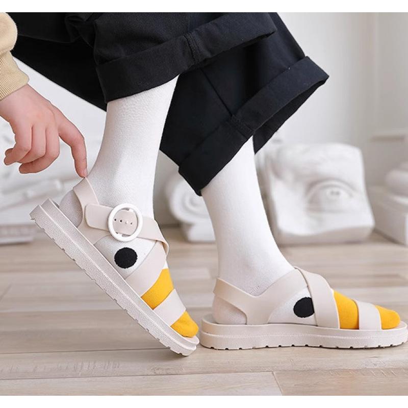 Niedliche Cartoon-Enten-Mittelschlauchsocken, schweißabsorbierende Socken ohne Knochen, modische Trend-Langschlauchsocken für Damen