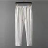 Summer Men Cotton Linen Two Piece Set Male Business Casual Beach Tshirts Outfits Shirt+Trousers Sets