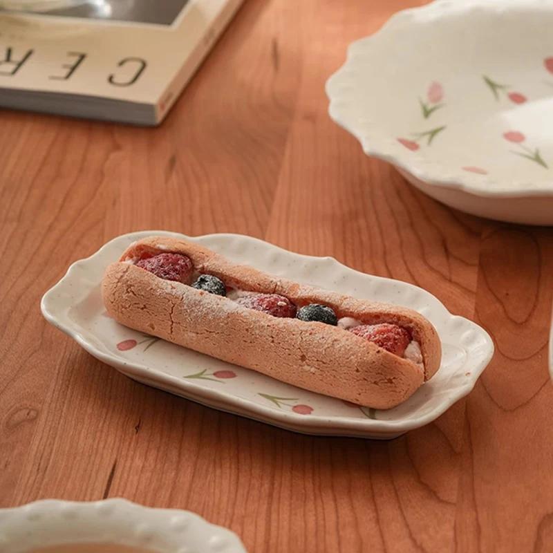 Kreatywny Uroczy Ceramiczny Talerz w Kształcie Tulipana Lekki Luksus Restauracja Pyszne Dania Głębokie Talerze Domowa Popołudniowa Herbata Deser Owoce Talerz