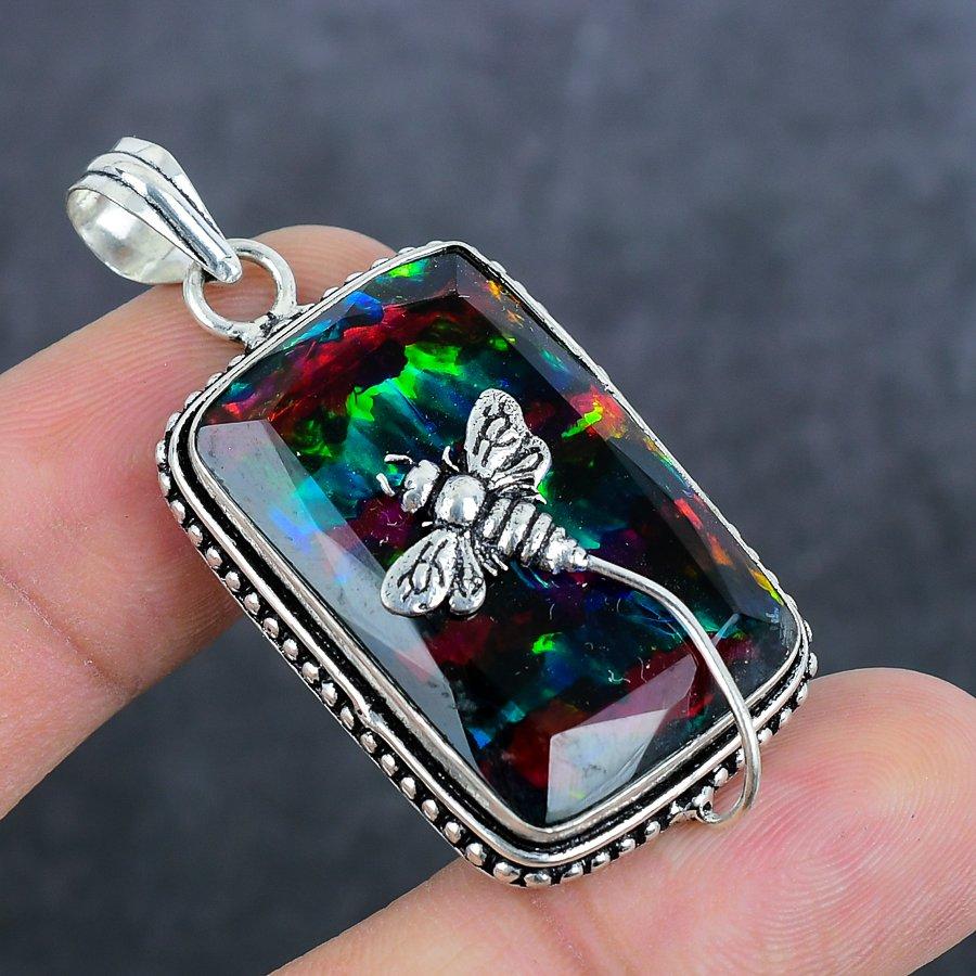 Natural Dichroic Glass Gemstone 925 Sterling Silver Jewelry Pendant 2.01" U1P92