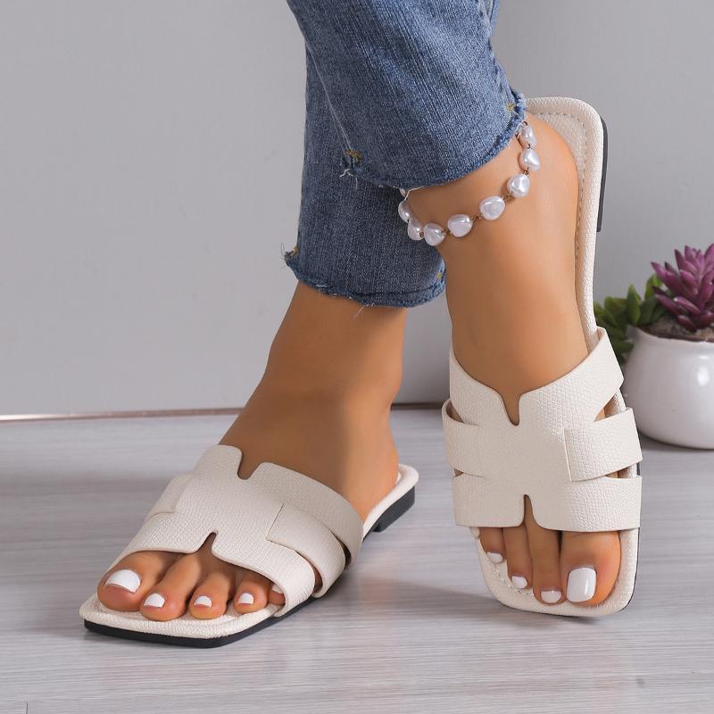 New Summer Outdoor Comfortable Plus Size Sandals Ladies Open Toe Flat Slippers Woman Square Casual Beach Woman Slippers