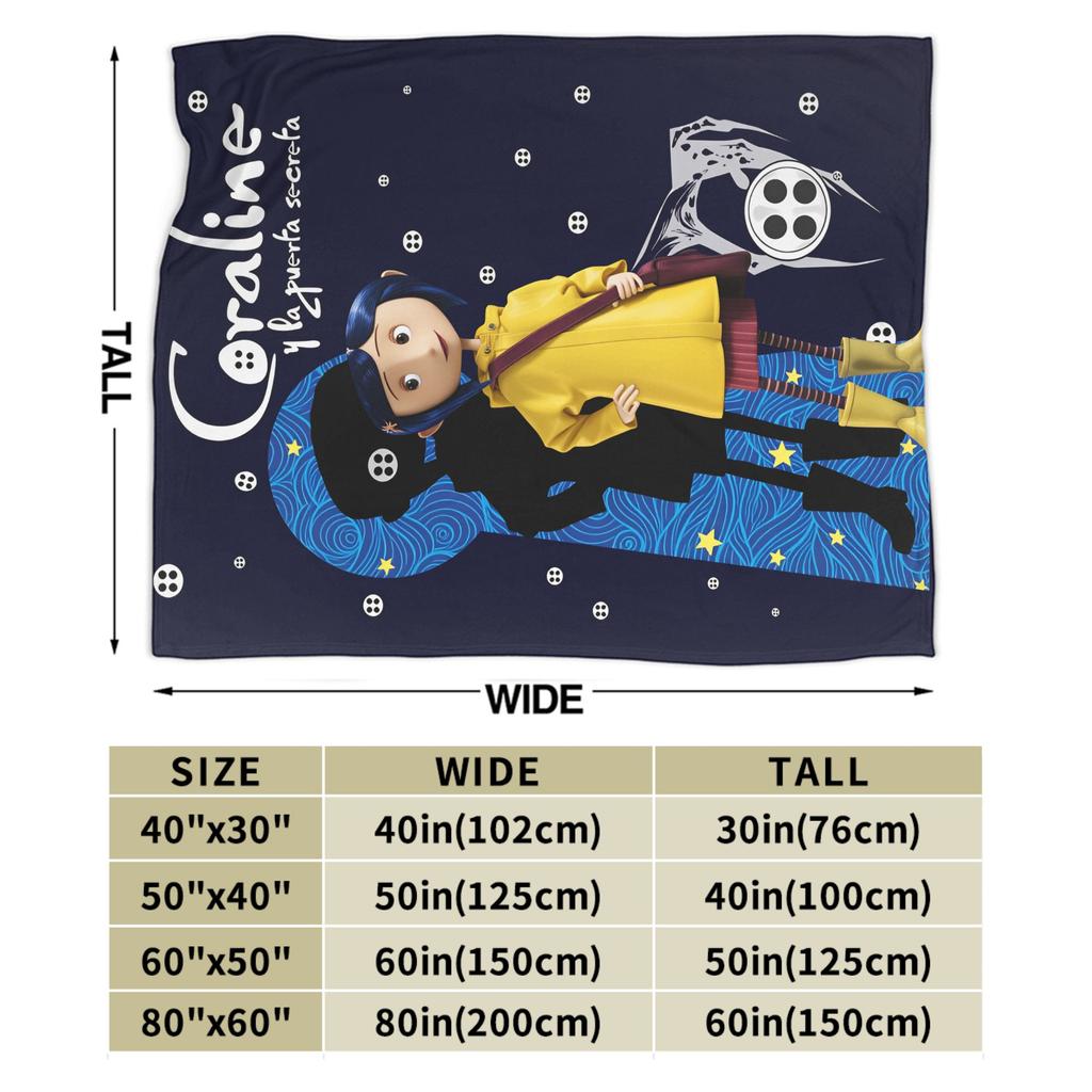 Coralines Animated Movie Blanket Travel Flannel Throw Blanket For Living Room Warm Soft Custom DIY Quality Bedspread Gift Idea