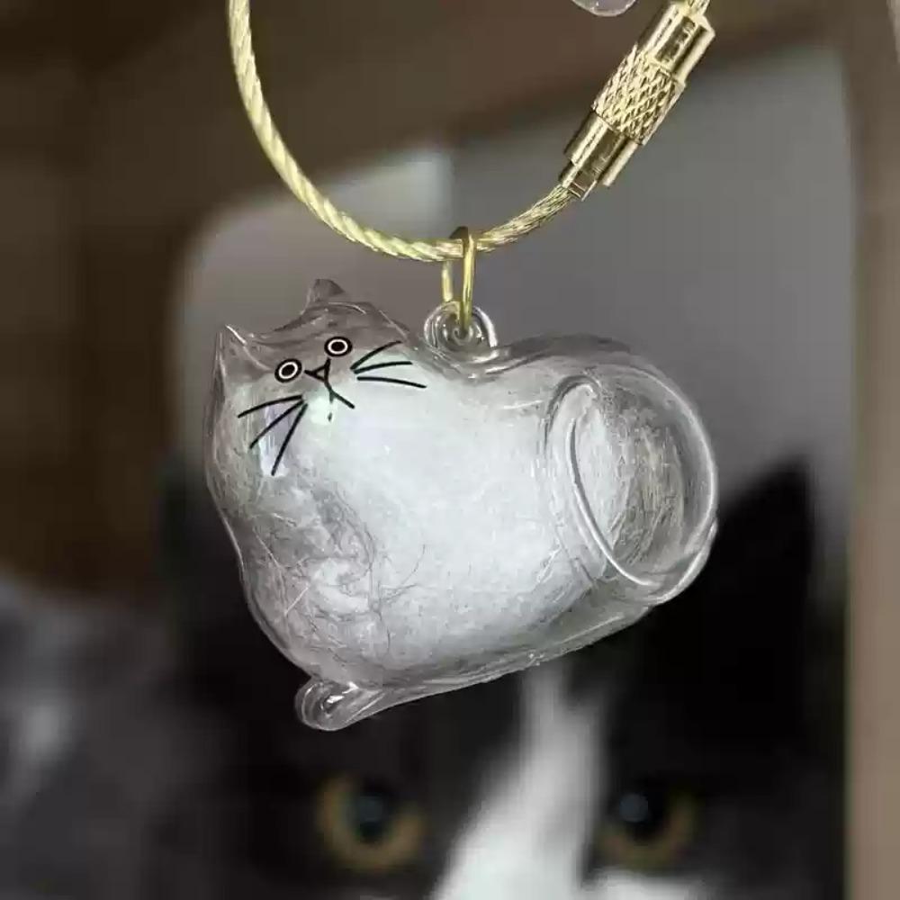 Small Ornaments Cat Fur Storage Pendant Transparent Container Handmade Design Creative Keychain Cute Cat Shaped DIY Accessories