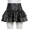 Minifalda gótica Punk de cuero PU para mujer, Falda plisada negra con cintura alta y cordones, ropa de calle, falda Lolita para chicas