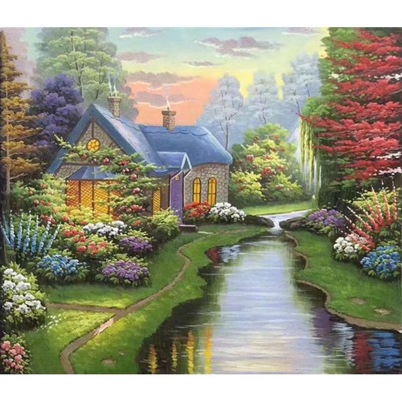 Landscape House DIY 5D Diamond Painting Full Round Drill Mosaic Rhinestone Scenery Diamond Embroidery Cross Stitch Home Decor