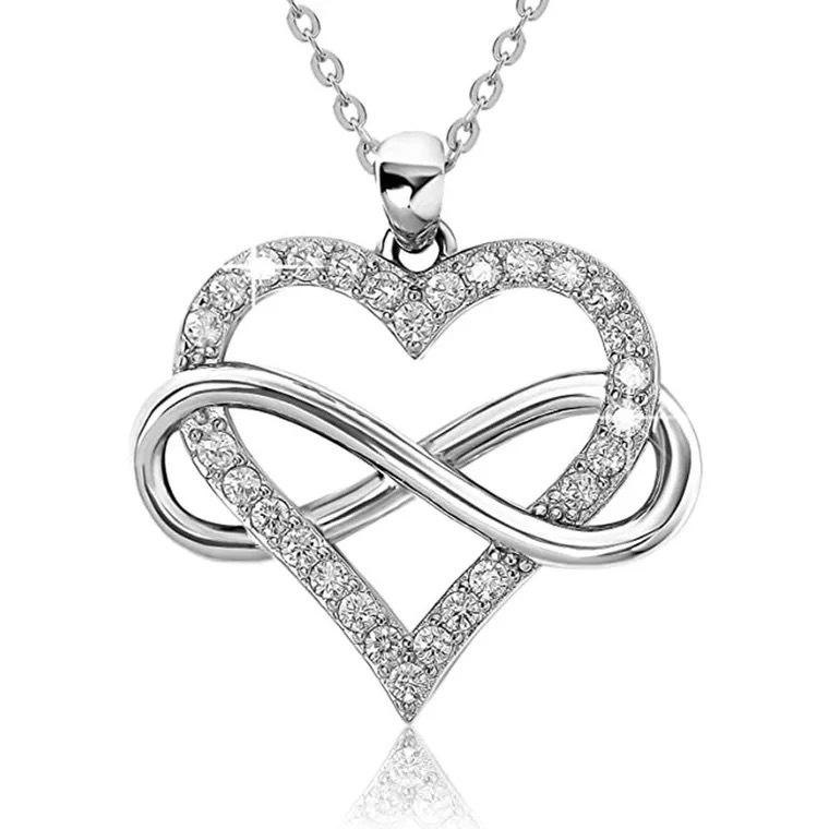 Infinite Love Diamond Heart Pendant Necklace For Women Minimalist Design Delicate Collarbone Chain