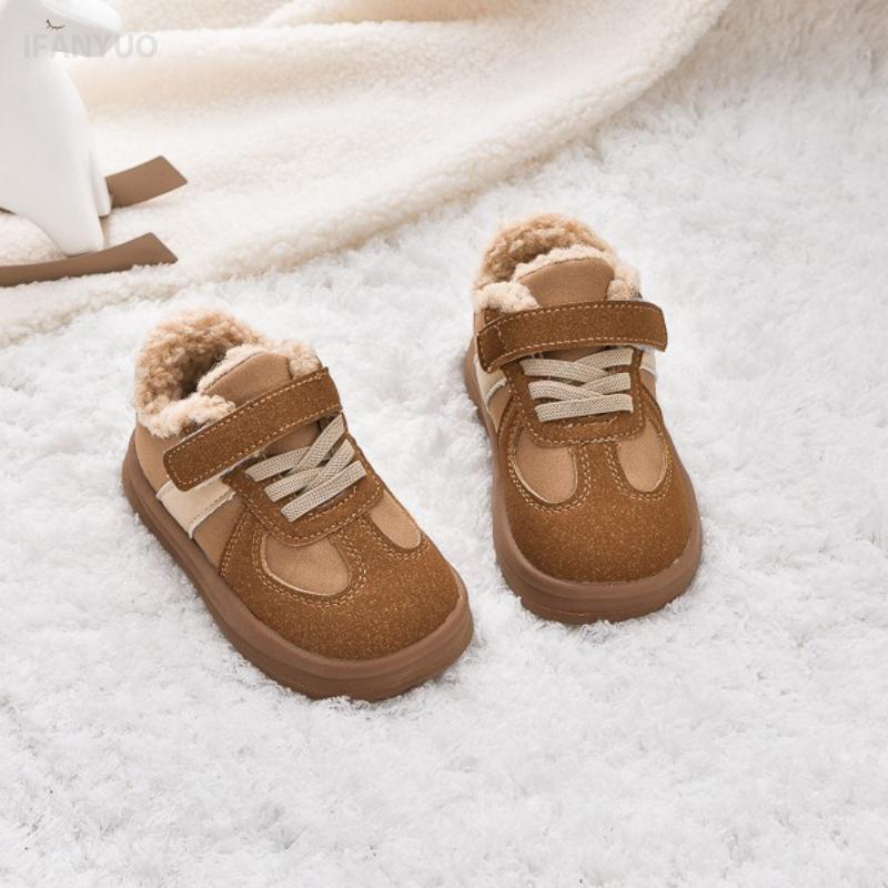 1-8J Kinderschoenen Herfst Winter Baby Jongens Meisjes Zwart Katoen Pluche Warm Lage Laarsjes Kleine Kinderen Casual Sportschoenen
