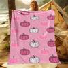 [Gemütliche Kürbisdecke] Weiche & kuschelige rosa Kürbis-Print Flanelldecke - Wendbares Design, Ganzjahreskomfort für Bett, Sofa