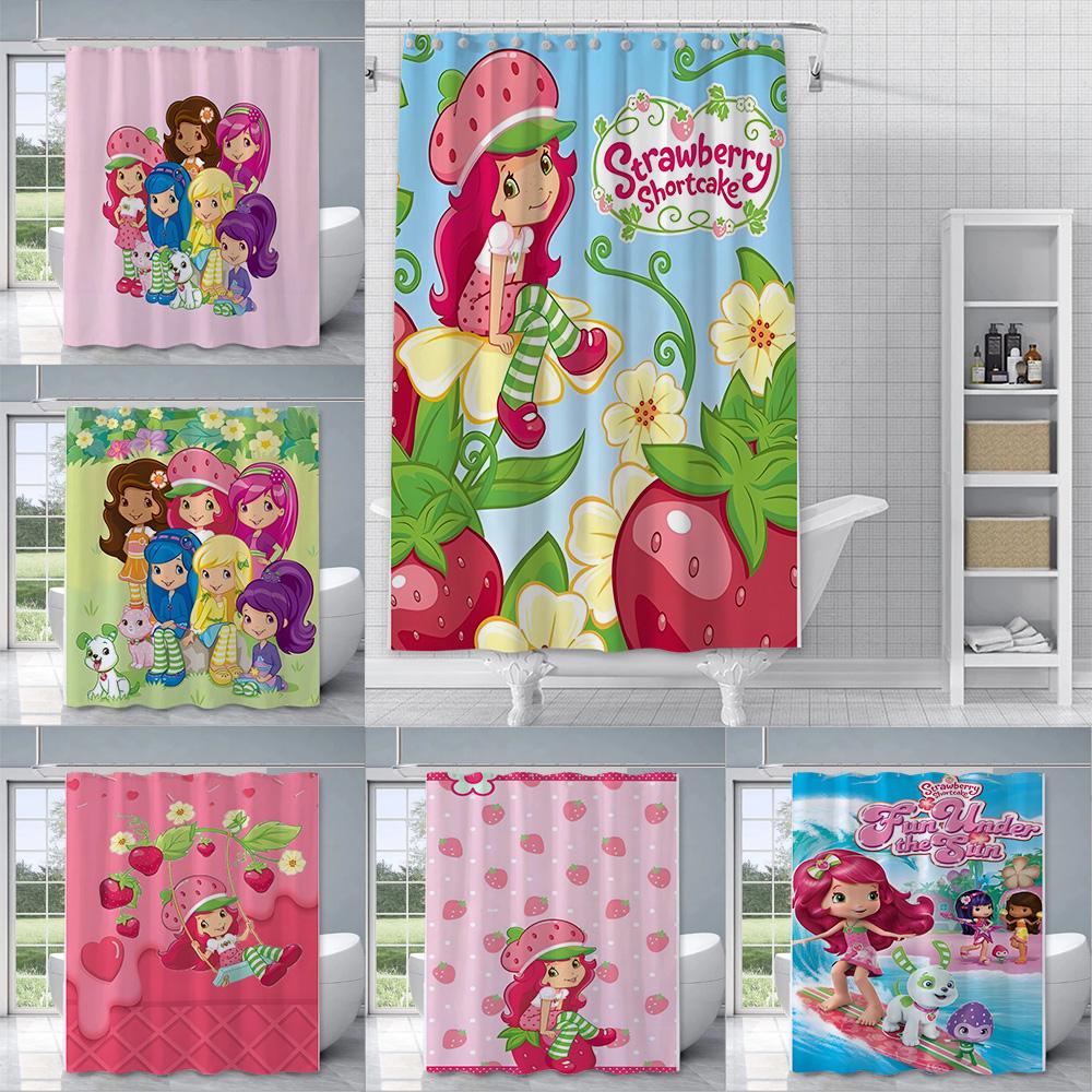 Shower Curtain Waterproof Polyester Fabric Paint Colorful Bath Curtains Strawberry Sweetheart Home Bathroom Decor With Hook