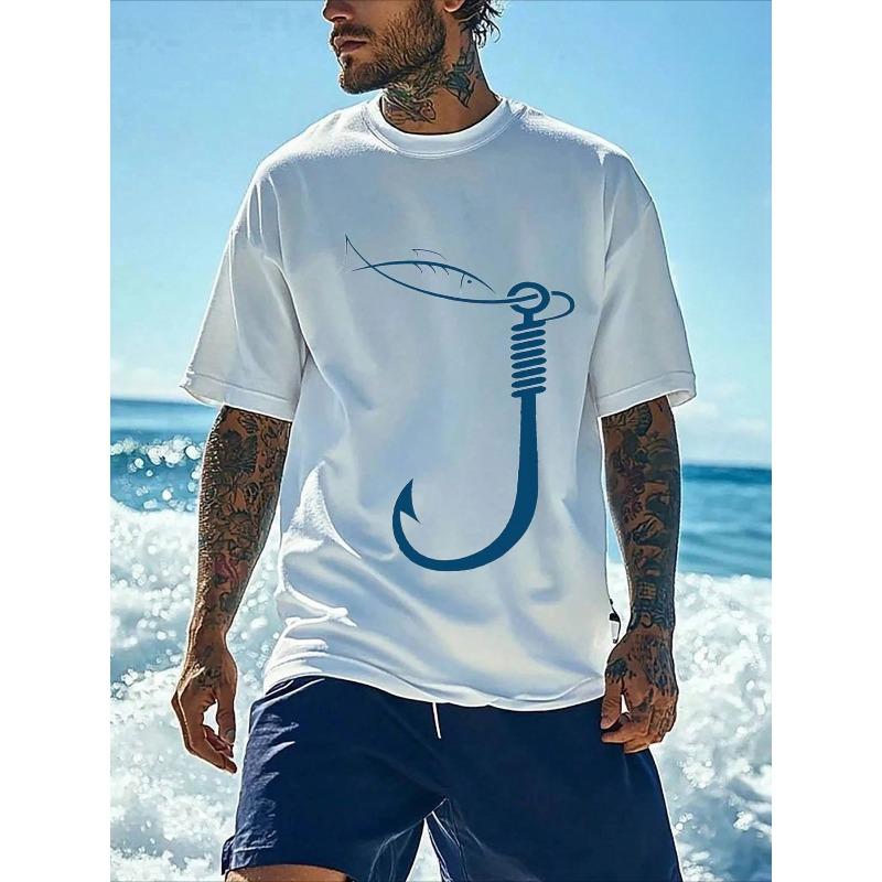 Herr T-shirt med en humoristisk fiskeGrafisk Tryck - Casual Rund Hals Kortärmad T-shirt Lämplig för Vardagsbruk, Gympass, Utomhus