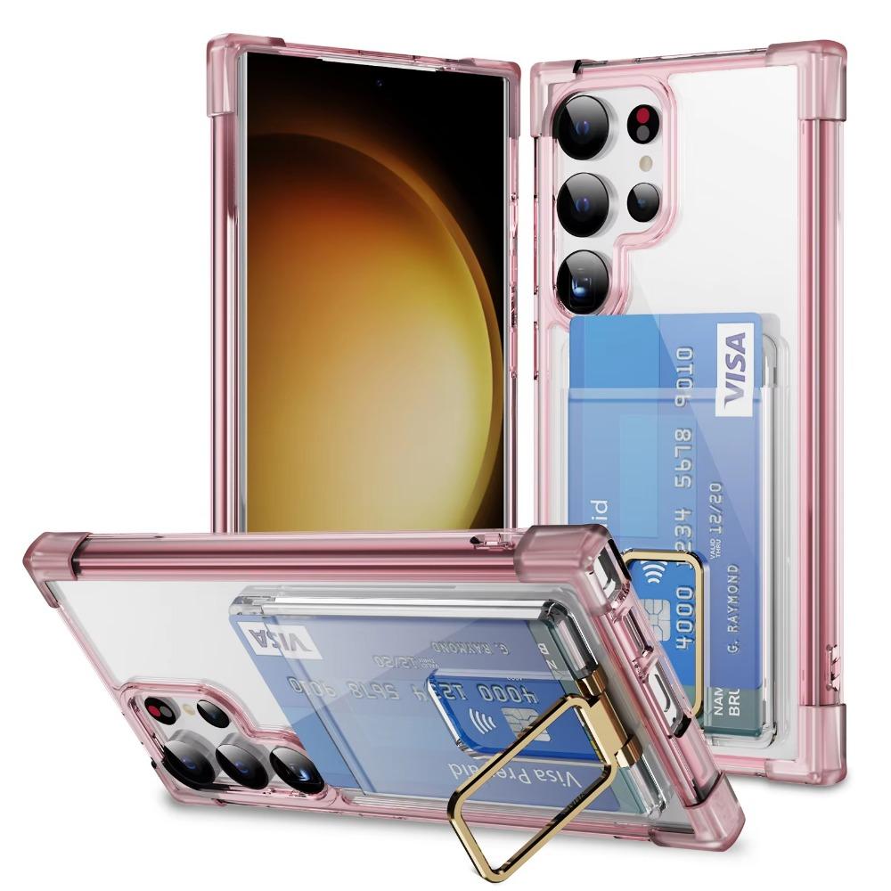 Acrylic Transparent Bracket Wallet Card Slot Phone Case for Samsung Galaxy S25 S24 S23 S22 S21 Note20 Plus Ultra Cover