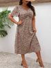Elegant Cross-border Leopard Print Plus Size Dress - Women's Short Sleeve Twisted Design