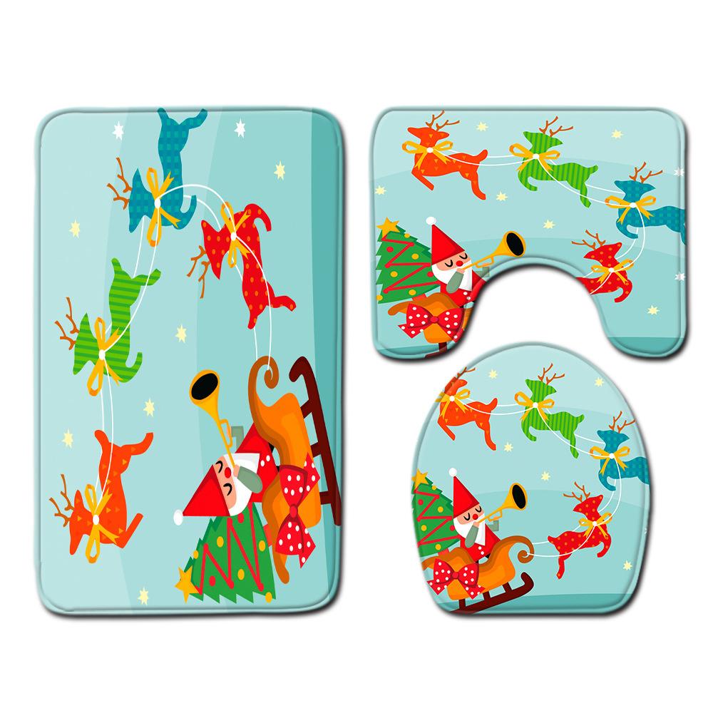 Weihnachts Duschvorhang Polyesterstoff WC-Sitz Vierteiliges Set Eingangstürmatte Schlafzimmer Wohnzimmer Bodenmatte Teppich