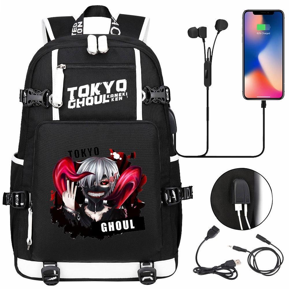 Anime Molntryck USB-ryggsäck för Tonåringar Studenter Casual Stor Kapacitet Resa Dagryggsäck