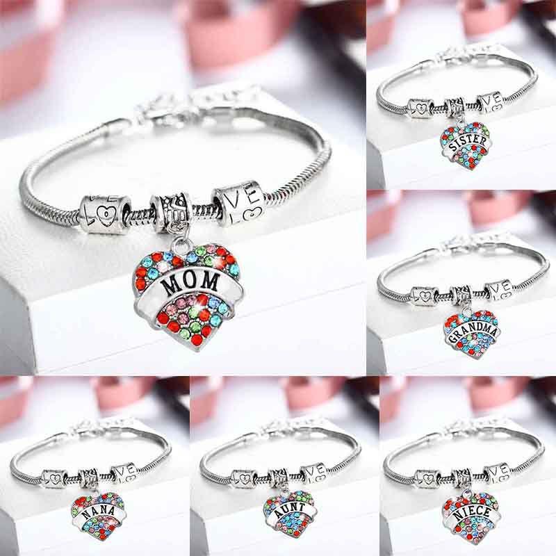Familienmitglieder Eingelegtes Buntes Strass-Liebesherz Armband Ideal für die Familie**