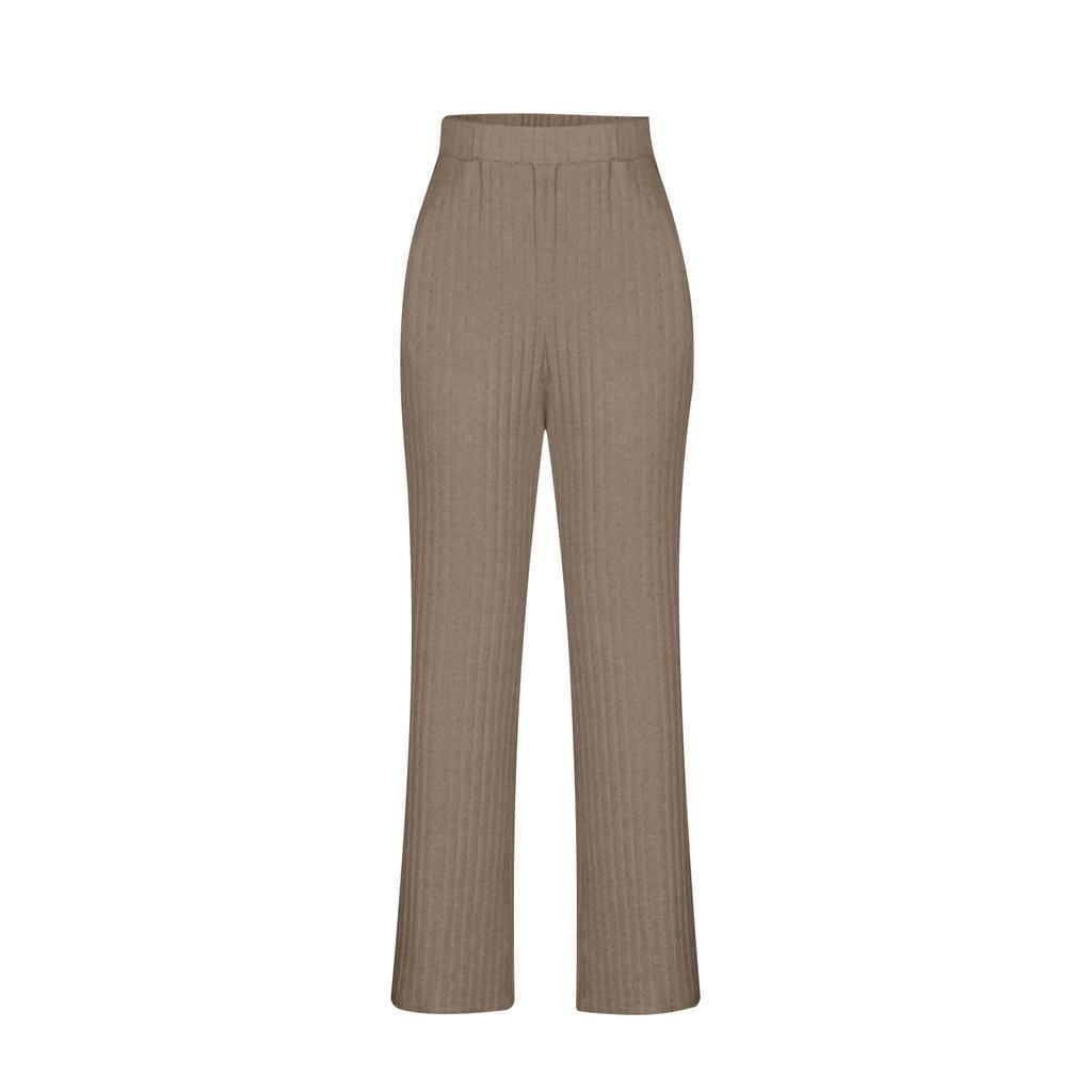 Women's Color Stripe V-neck Long Sleeved Top And Pants Two-piece Set