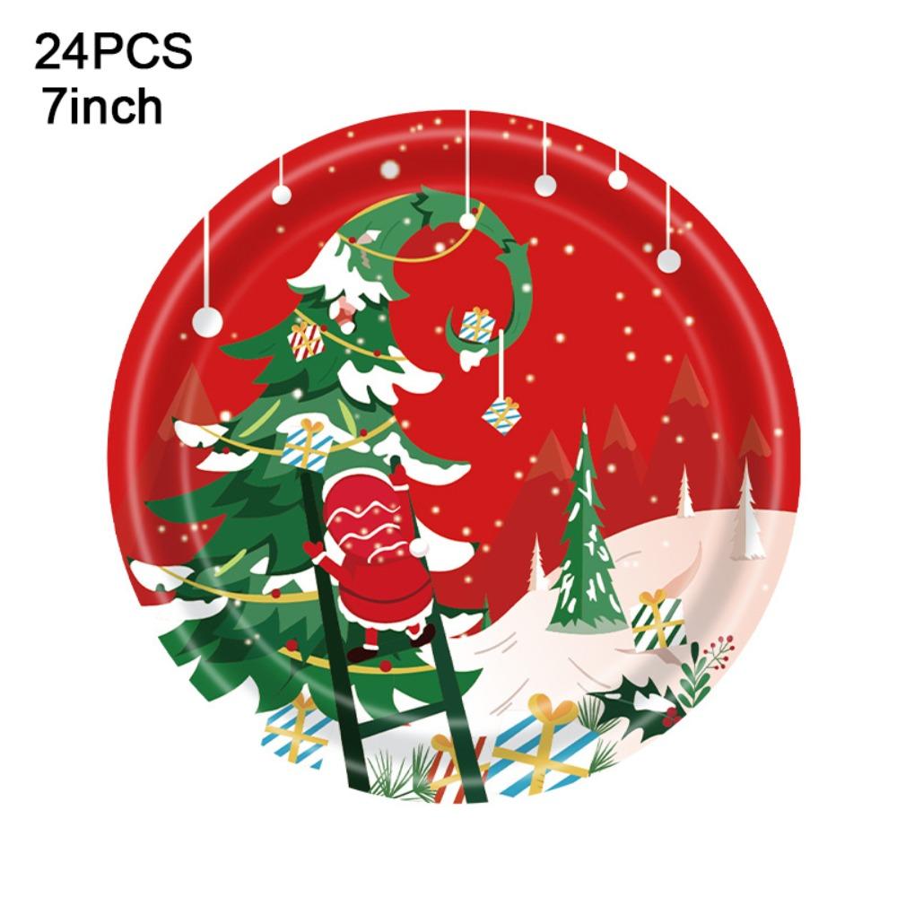 24PCS Cartoon Dessert Container Christmas Disposable Tableware Pumpkin Fork Spoon Dinnerware Set Napkins Christmas