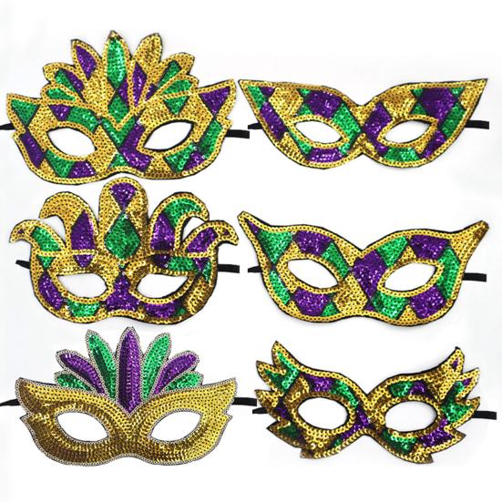 Purple Green Yellow Sequin Mardi Gras Masque Masquerade Venetian Carnival Half Face Masque for Halloween Party Costume Prom Ball Cosplay Accessory