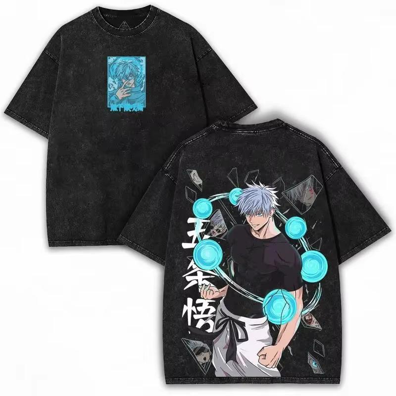 Gojo Satoru Print T-shirt Anime Jujutsu Kaisen Kleding Mannen Vrouwen Katoenen T-shirts Retro Gewassen T-shirt Harajuku Tops