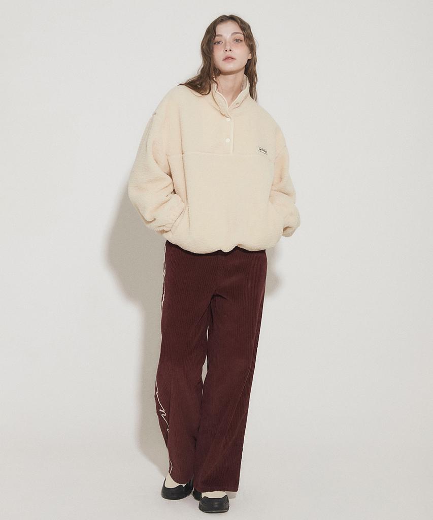 Eoboneoseu Lettering Corduroy Wide Leg Pants [Burgundy]