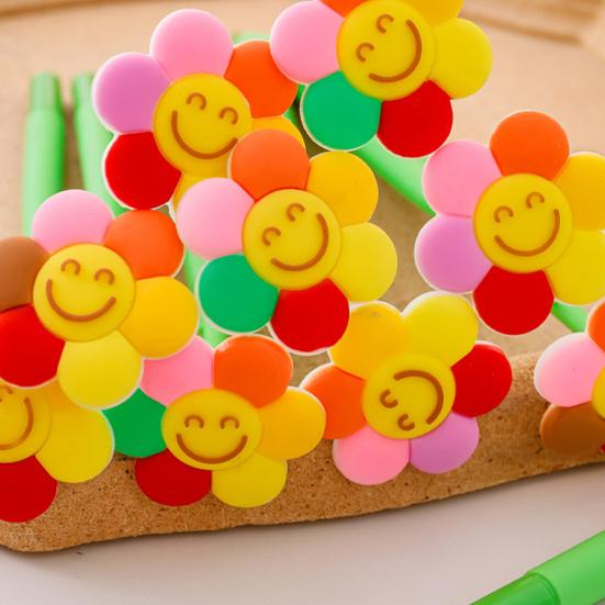 2Pcs Sunflower Gel Pen with Soft Silicone Grip Cute Smile Face Design Pen Smooth
