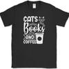 T-shirt Chats Livres et Café Chaton Rigolo Animal Animal de Compagnie Humour Cadeau Tee