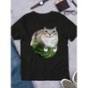 Noixe Funny Watermelon Cat Expression Graphic T-Shirt, Funny Watermelon Print Women's Tee