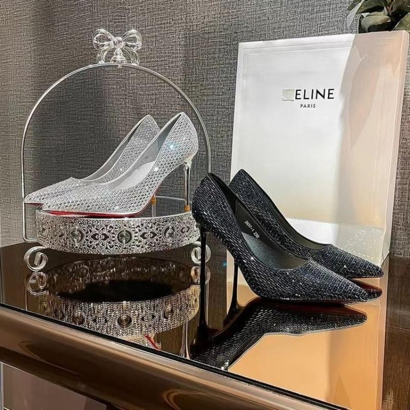 Fashion 2024 Women's High Heels Full Diamond Fashion Wedding Shoes Stiletto Heels Party Shoes Women's Comfortable Women's High Heels 9cm