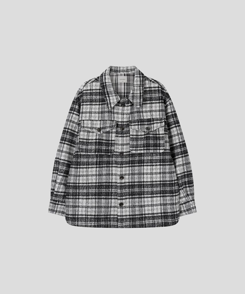BLACK MOMENT Oversized Check Layered Shacket Shirt Jacket [Black]