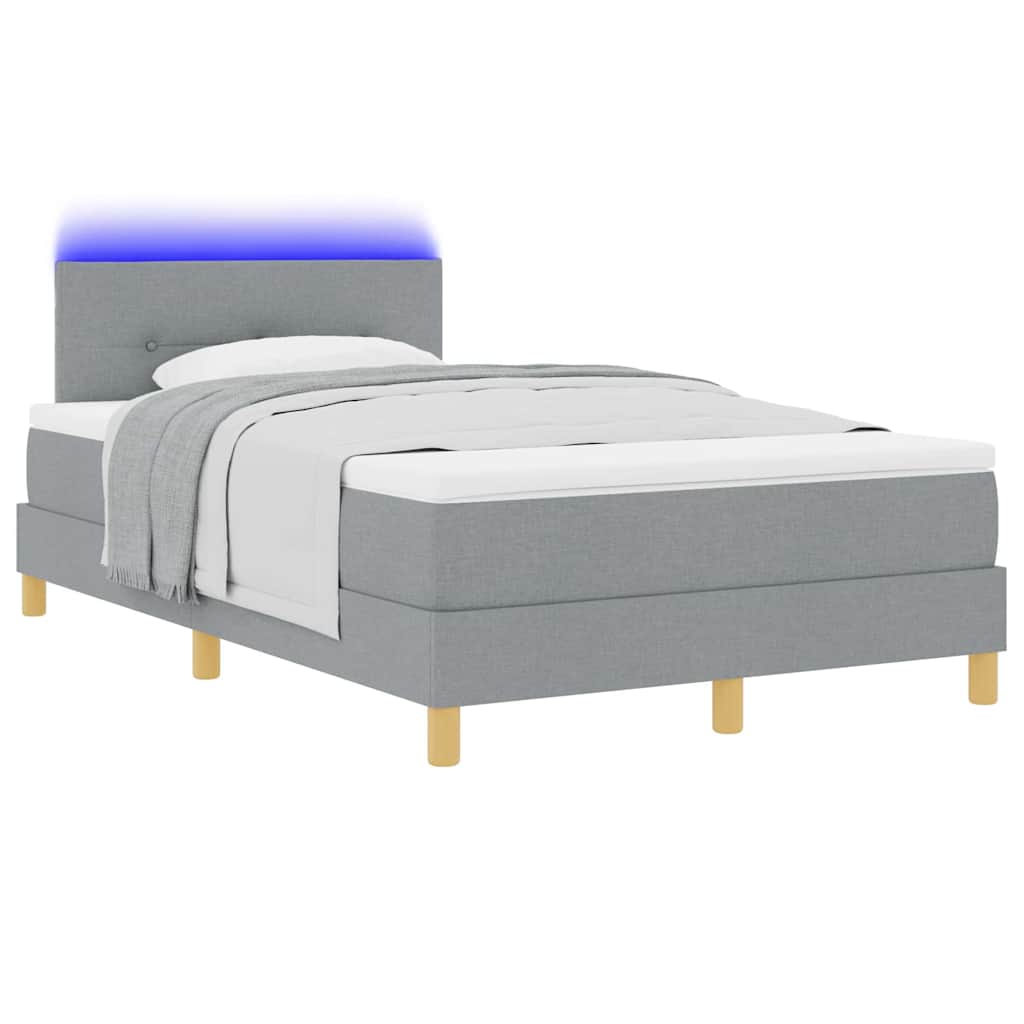 LED Boxspring Bed with Headboard Light Gray 120 x 200 cm Fabric