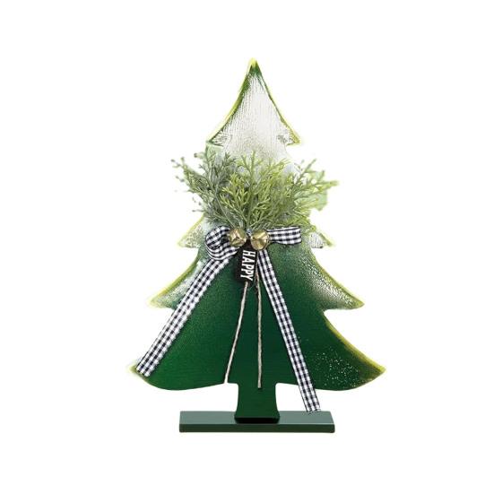 Decor Pom de Crăciun din Lemn 5-10 Inch Piese Centrale de Masă Stil Fermă cu Ornamente Clopoței Afișaj Rustic de Sărbători pentru Șemineu și Masă de Dining