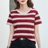 Nuova T-shirt Estiva da Donna a Maniche Corte a Righe Nuvola con Piccoli Modelli Freschi di Tendenza Top Ampi Sottili