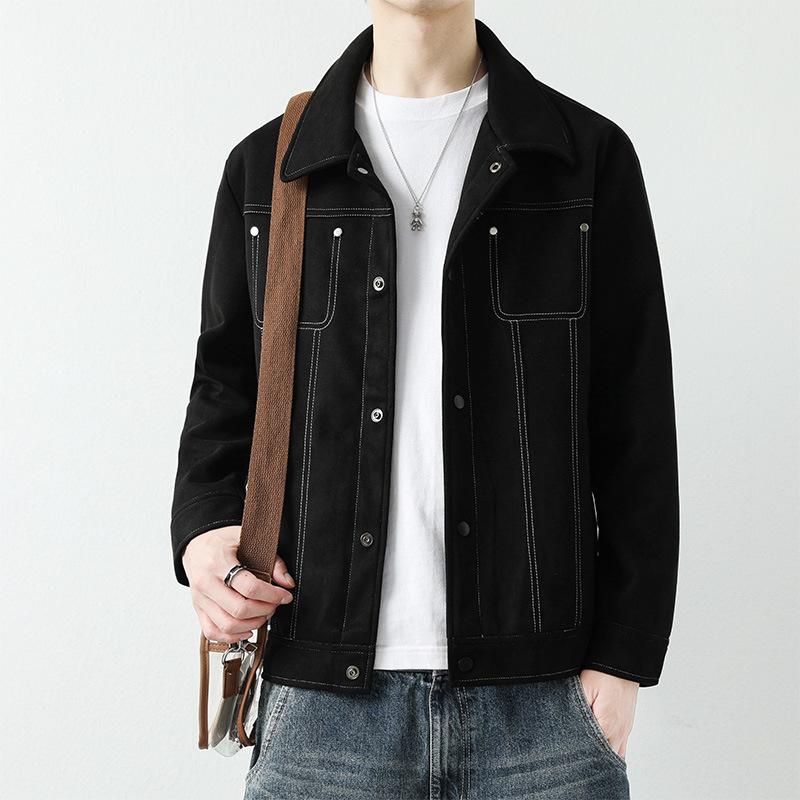 Vestes à revers contrastées pour hommes, automne et hiver, vestes de travail décontractées pour hommes, printemps et automne