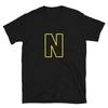 Letter N Yellow Bold Font Simple Black T-Shirt