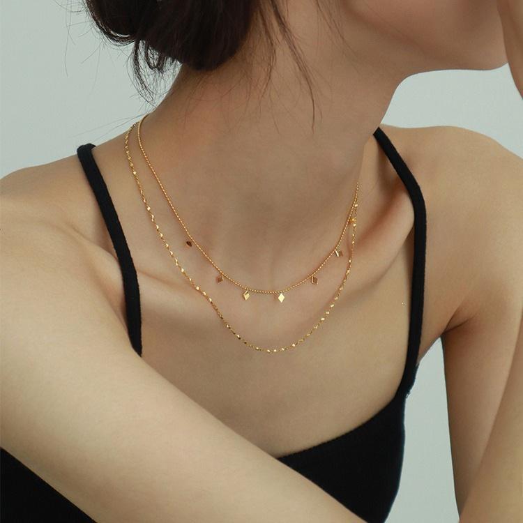 Double Layer Titanium Steel Tassel Necklace - Twisted Clavicle Chain for Women's Fashion
