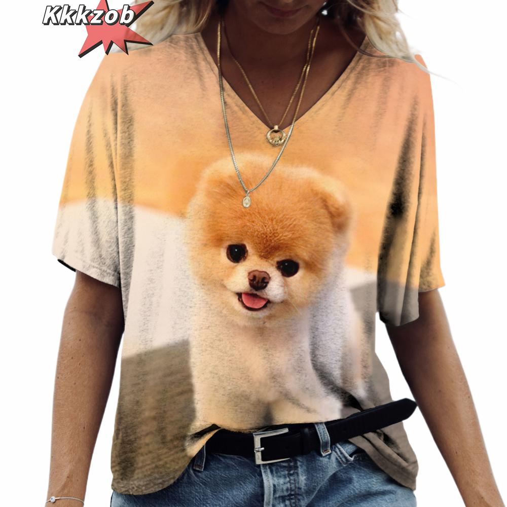 3D Print Pet Dog Summer Fashion 2024 Hot Sale Ladies T Shirt Short Sleeve Tops V Neck Streetwear Harajuku Casual Pullover