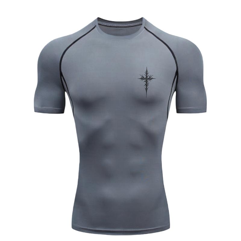 Spiked Cross Design 2026 Sports T-shirt Training Fitness Compression Workout T-Shirt Quick Dry Short Sleeve T-Shirt for Men