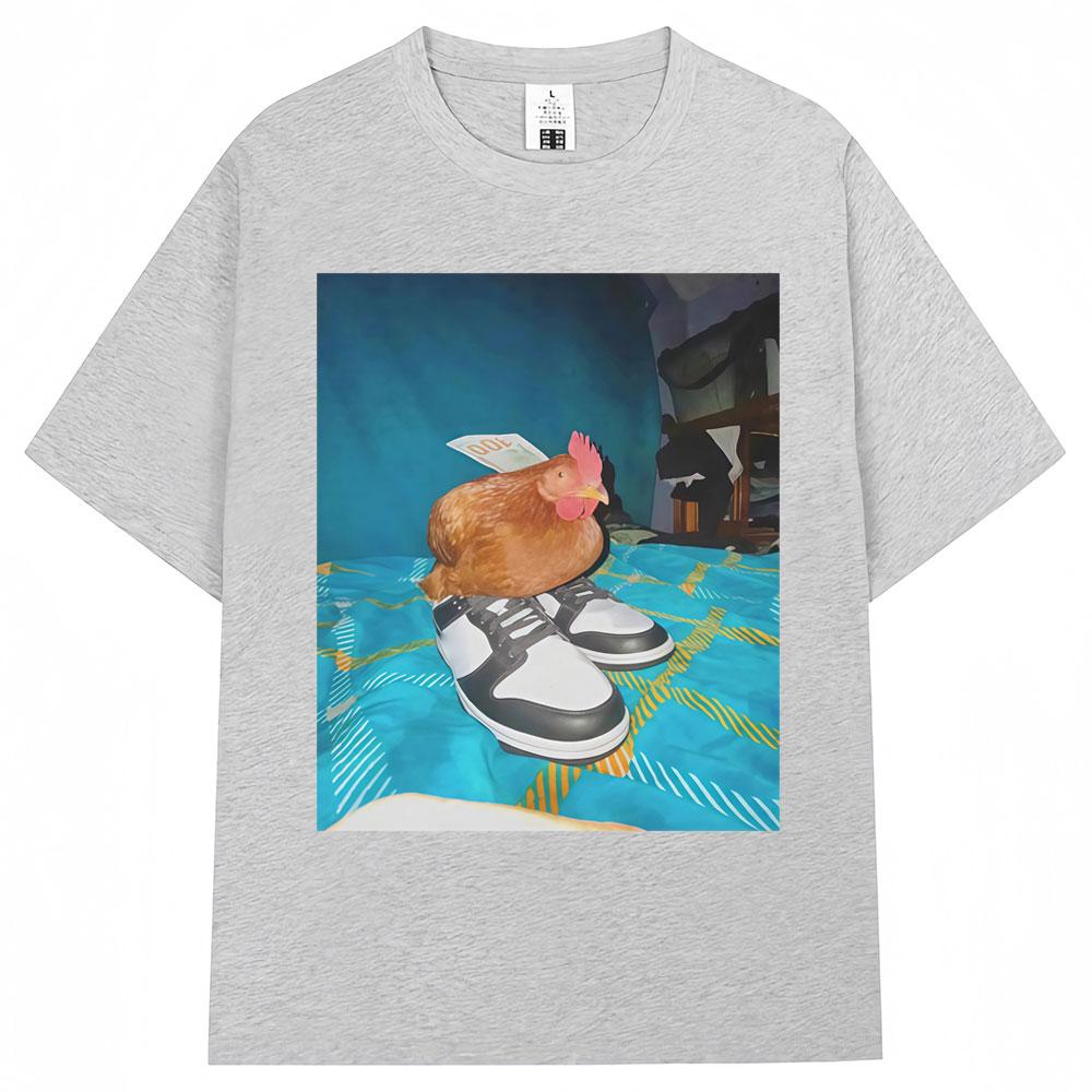Funny Dripped Out Chicken Meme Print Tshirts Humor Chicken with Shoes Unisex Unisex T Shirt Creativity Popular Loose Cotton Tshirt