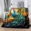 1pc Peacock Printing Lightweight Flannel Blanket, Comfortable and Warm Blanket, for Camping Sofa Bed and Couch Office, In All Seasons