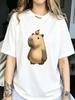 Cute Capybara T Shirt With Orange On Head Funny Animal Graphic Tee Harajuku Streetwear Top Casual Unisex Short Sleeve Tshirt