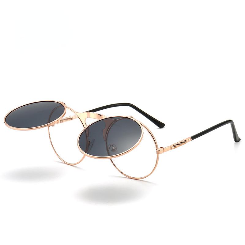 Steampunk Round Sun Glasses Men's Metal Material Retro Style Flip Round Sun Eyeglasses Women's Vintage Style Punk Shades Eyewear Gafas Oculos De Sol