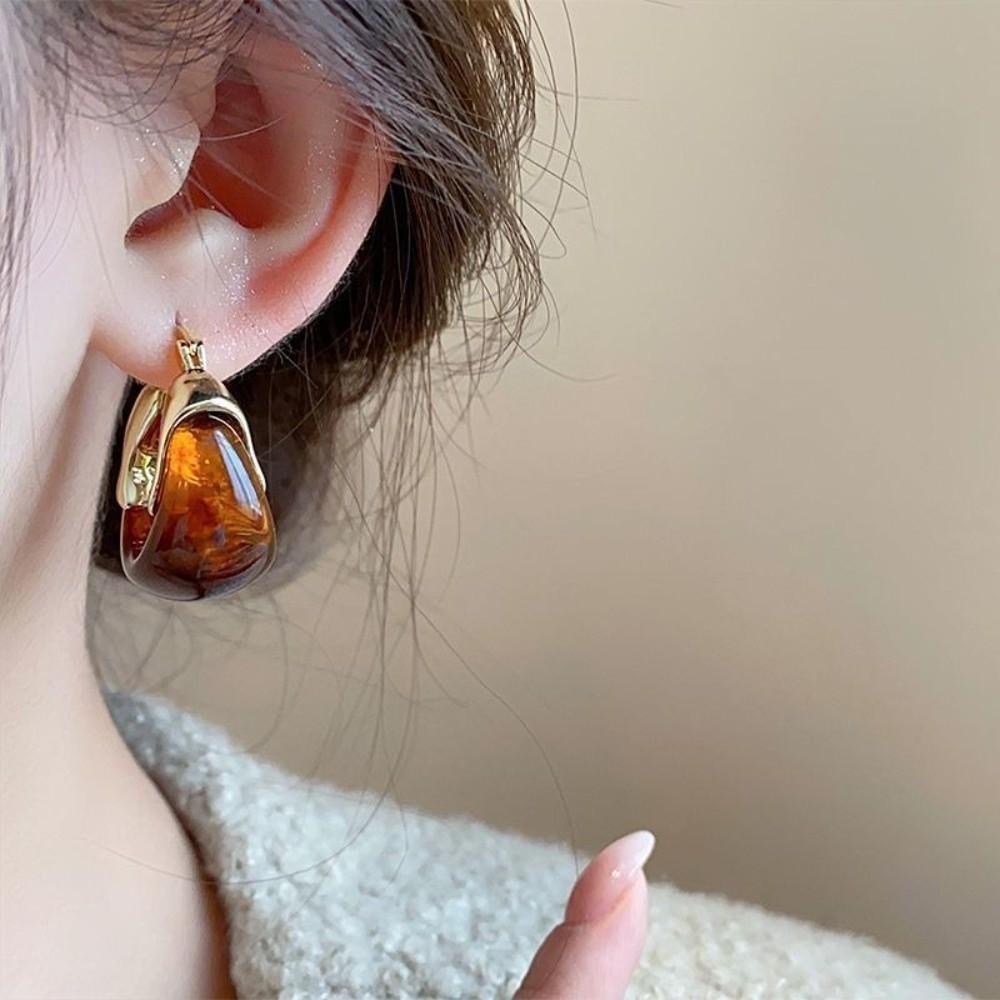 Pendant Amber Color Earrings Light Luxury Fashion Jewelry Vintage Women's Earrings Autumn Winter Temperament Amber Ear Stud