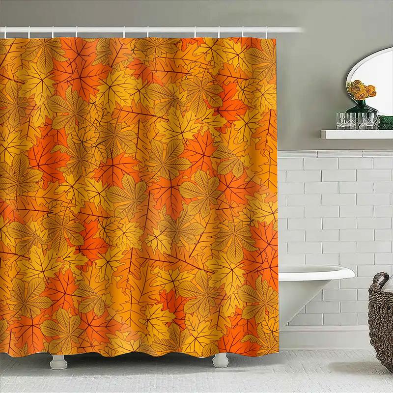 Autumn Leaves Shower Curtain Rustic Bathroom Decor Orange Floral Print Waterproof Fabric For This Fall-Themed Shower Curtain Wou