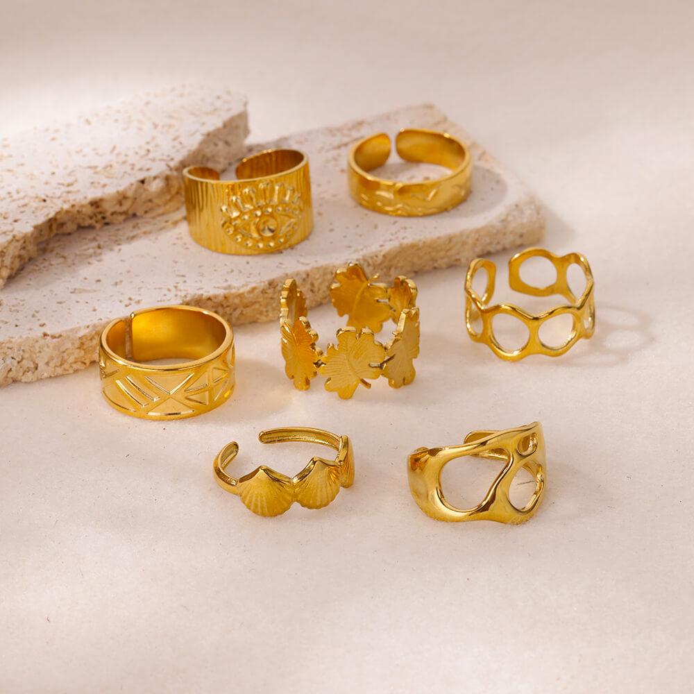 Hohle Ringe aus Edelstahl Goldfarben Offener Fingerring für Damen Ästhetischer Schmuck Zubehör Geburtstagsgeschenke Anillos Mujer